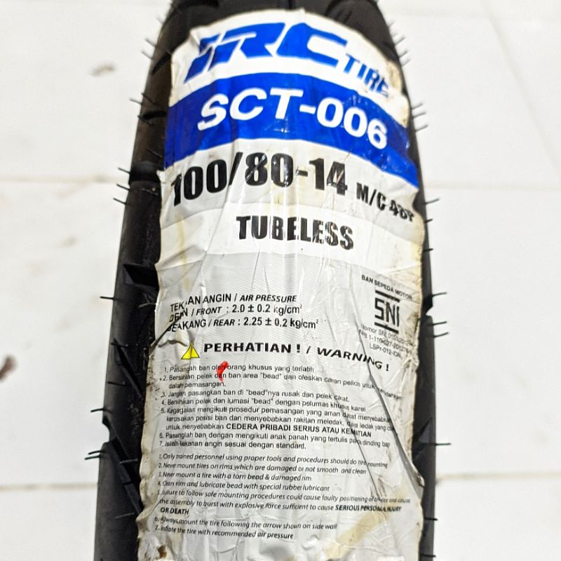 BAN LUAR IRC TUBELESS 100/80-14 SCT-006 SEPEDA MOTOR