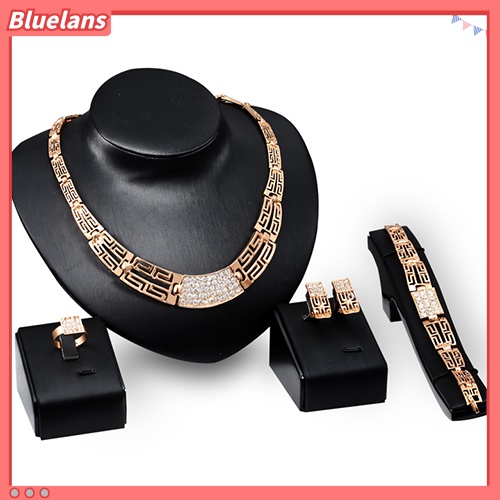 Bluelans Evening Party Crystal Hollow Out Necklace Earring Bracelet Ring Jewelry Set