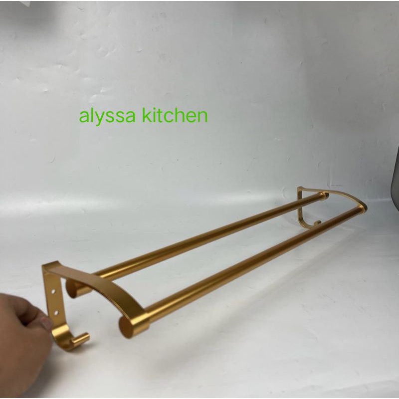 Gantungan handuk aluminium gold/Rak Handuk 2 baris gold
