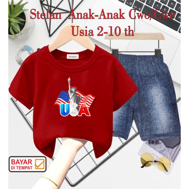 ((IB))SETELAN ANAK UNISEX SEMI JEANS/USA DIGITAL SABLON