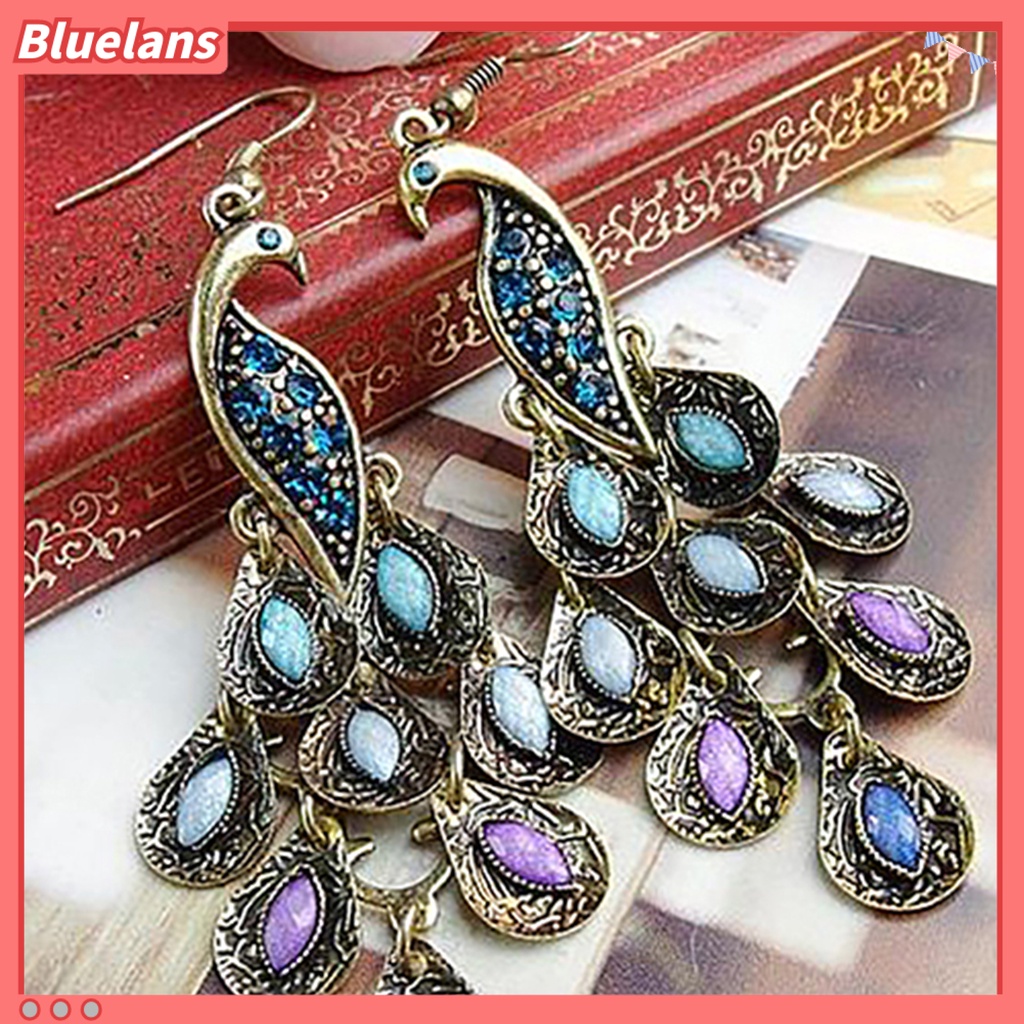 Bluelans Anting Kait Gantung Wanita Desain Merak Gaya Bohemian / Vintage Untuk Pesta