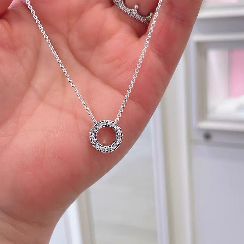 Pandora Kalung 925 Silver Cubic Zirconia Berlian Bulat Untuk Wanita