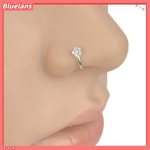 Bluelans Small Thin 5 Rhinestones Flower Nose Hoop Stud Ring Body Piercing Jewelry