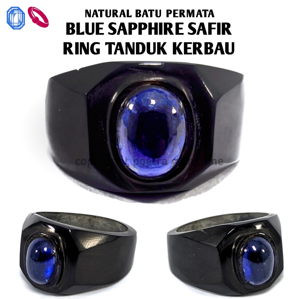 Natural Batu Permata Blue Shappire Ring Tanduk BST01