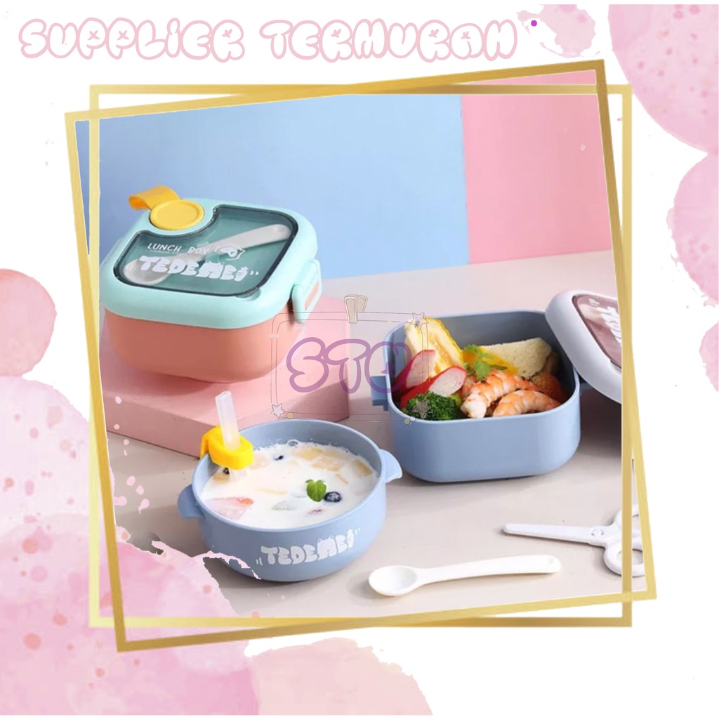 TEDEMEI Kotak Makan 2 IN 1 -Set Lunch Box FREE SENDOK dan MANGKUK BPA FREE