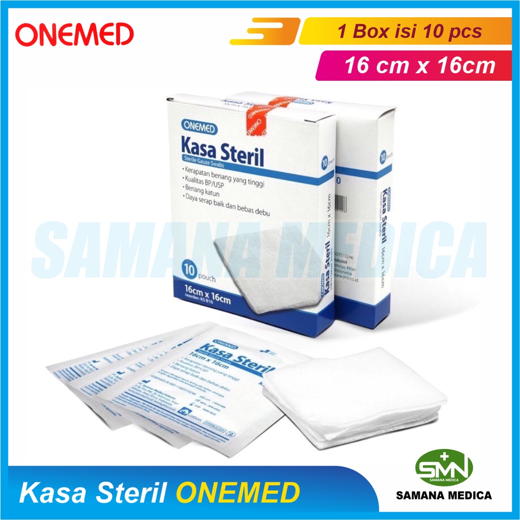 Kasa Steril ONEMED Ukuran 16 x 16 cm 10 pcs Gauze Swab Steril Sterilisasi dengan EO gas Promo Murah FREE PAKING KARTON ISI 10 PCS