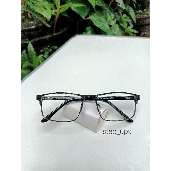 kacamata metal anti karat persegi lensa asli kaca plus/minus engsel spring/per pria wanita