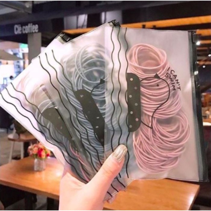 Karet Ikat Rambut Korea Karet Ikat Rambut Polos Elastis isi 100 pcs Ukuran Besar