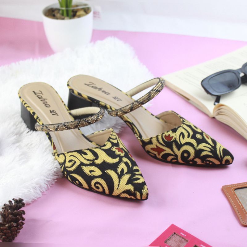 Zahra Heels ZAHRA27 Block Heels Hak Sedang 5cm Mules Selop Hak tahu sepatu Wisuda Wedding shoes sepatu Imlek batik kekinian