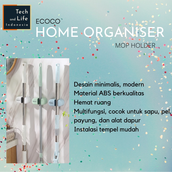 Ecoco Mop Holder Gantungan Tempel Sapu Pel Payung Home Organiser E2201