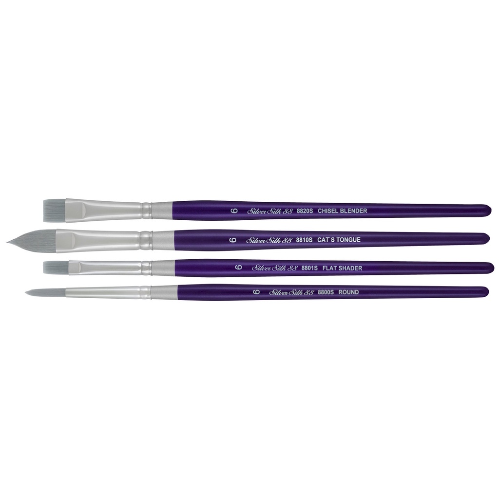 Kuas Lukis Set Alat Melukis Silver Brush/ SK-8106 Silver Silk 88® 4pcs Perlengkapan Menggambar Terlaris By Bali Artemedia