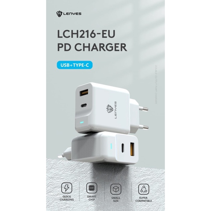 Batok LENYES LCH216-EU 3.1A Adaptor Charger Hp Fast Charging Type C