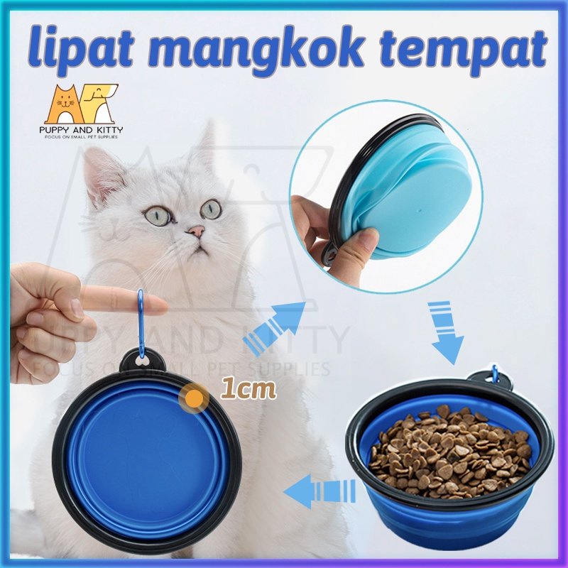 silikon pet bowl lipat mangkok tempat minum hewan anjing kucing