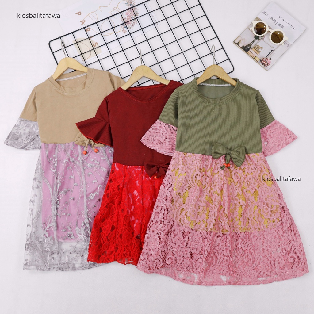 Dress Brokat Laura uk 1-8 Tahun / Dres Baju Anak Perempuan Brukat Gaun Pesta Import Quality Murah