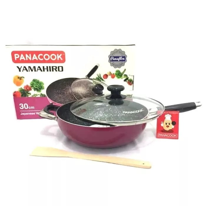 WOK YAMAHIRO 30CM / PANCI PANACOOK / WAJAN ANTI LENGKET + TUTUP KACA &amp; SPATULA