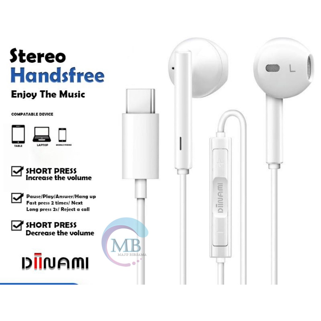 DIINAMI Earphone headsfree Hf Type C Headset Type-C Samsung Xiaomi Oppo Vivo Huawei INFINIX + MIC ORIGINAL MB6098
