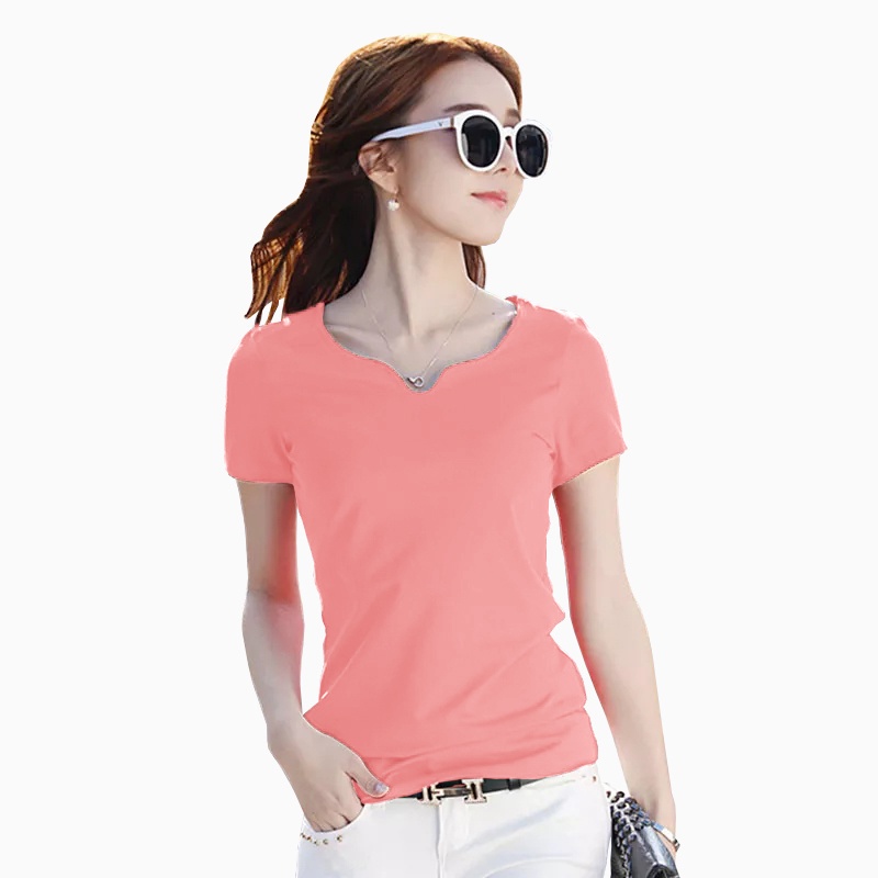 Kaos Lengan pendek wanita Gaya Korea variasi leher V - TheXshop Kardena