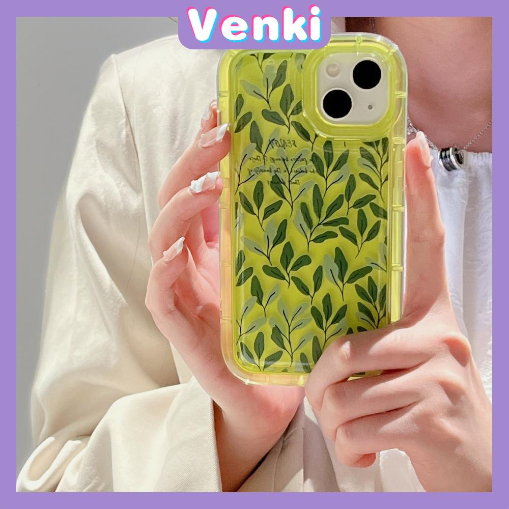 Case For iPhone 14 Pro Max TPU Soft Jelly Airbag Case Green Leaves Clear Case Camera Protection Shockproof For iPhone 14 13 12 11 Plus Pro Max 7 Plus X XR