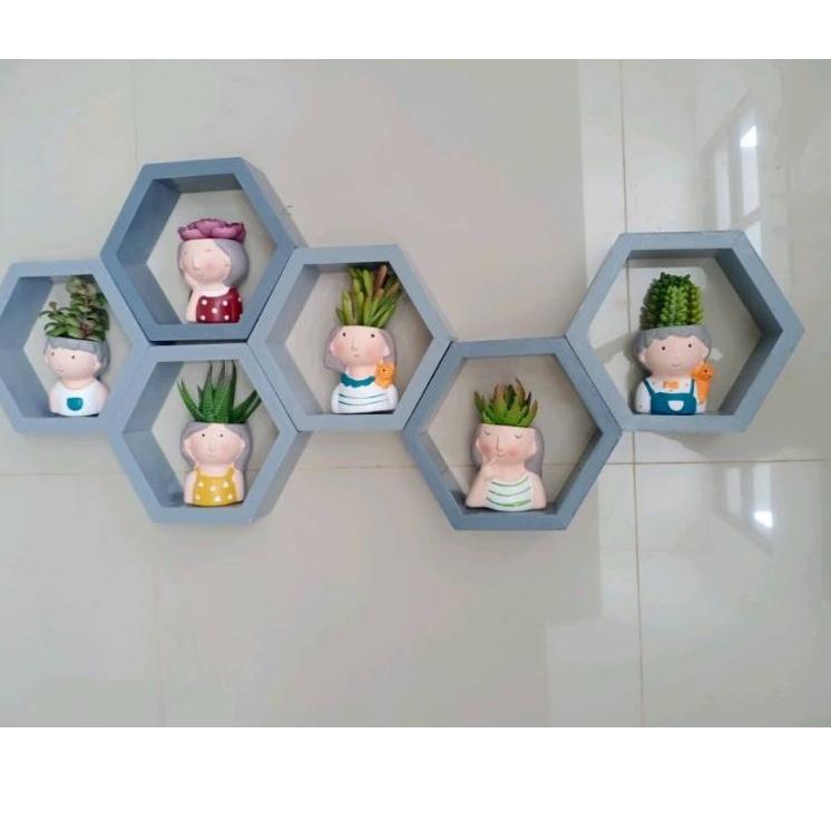 GRATIS ONGKIR Rak hexagonal segi enam || Rak dinding segi enam || Rak dinding kayu (ART. F2444)