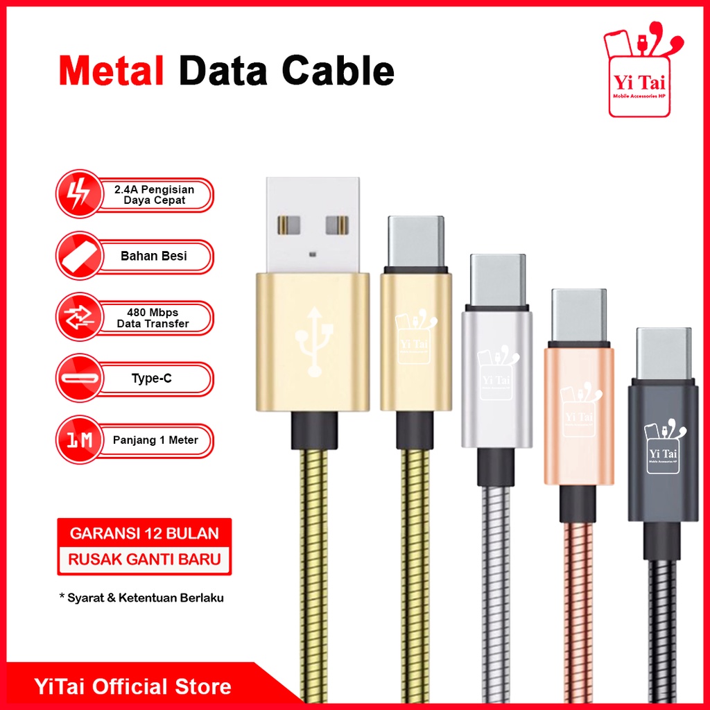 KABEL DATA TYPE C LIGHTNING FAST CHARGING LAPIS BESI STAINLESS YI TAI YCB-10 YLB-10