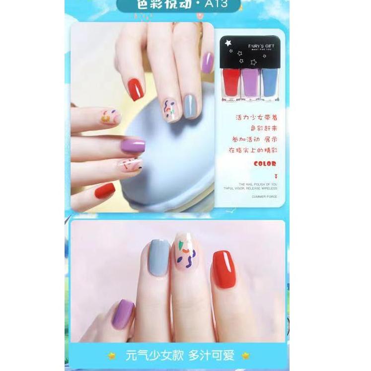 Diminati--Kutek Fairy's Gift Import 3 In 1 Kutek Korea Nail Polish Non Peel Off Kutek Halal Cat Kuku