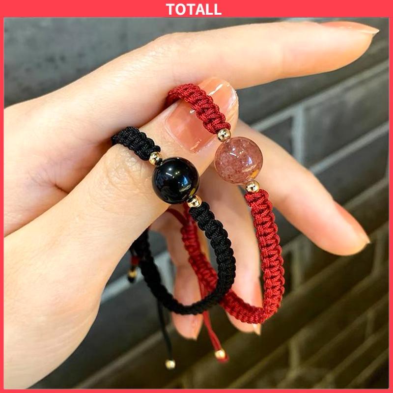 COD Gelang Tenun Pasangan Obsidian Rasa Desain Niche Temperamen Sederhana Tali Gelang Kristal-Totall