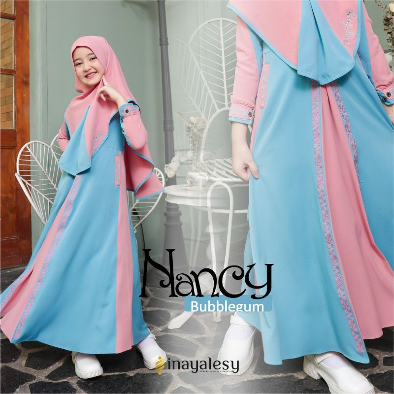Inaya Lesy Nancy Kids Set Gamis Syari Khimar Bubble Gum