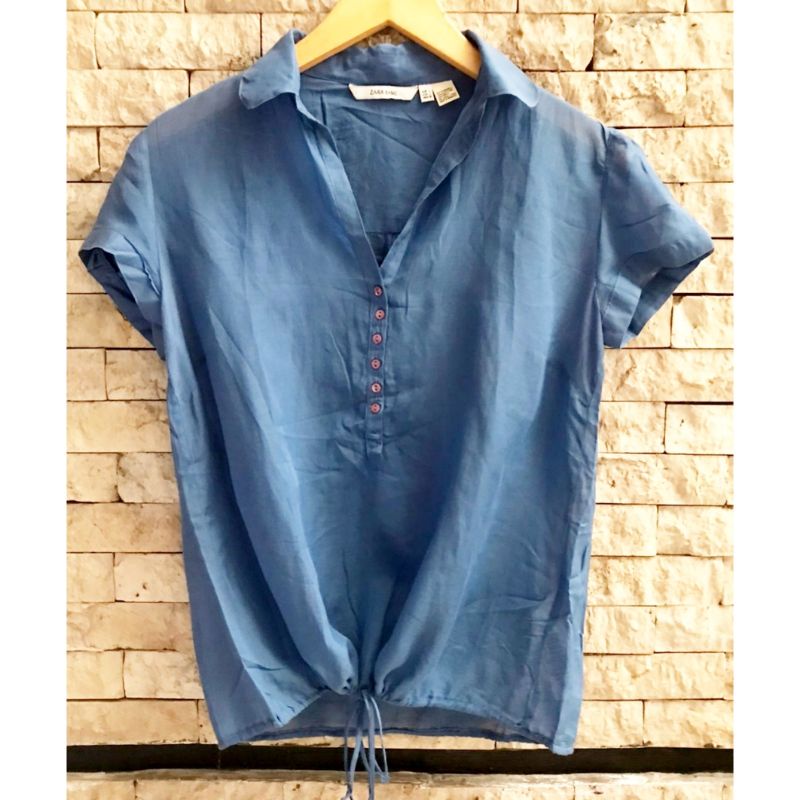 PRELOVED ZARA DRAWSTRING SHIRT WOMAN ORIGINAL - ATASAN BLOUSE WANITA ORI