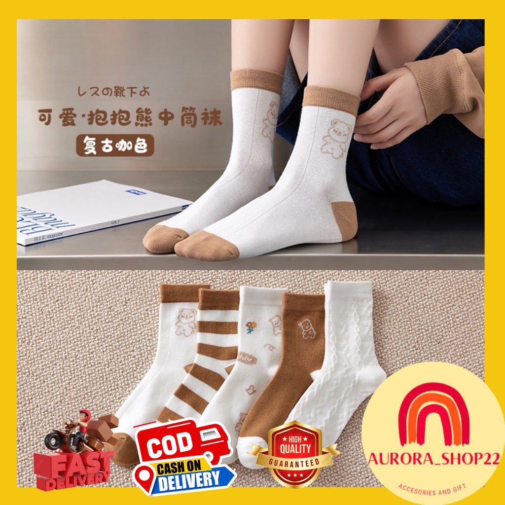 [COD] KAOS KAKI PANJANG KATUN DIATAS MATA KAKI IMPORT PREMIUM MOTIF BERUANG LUCU KAOS KAKI FASHION WANITA