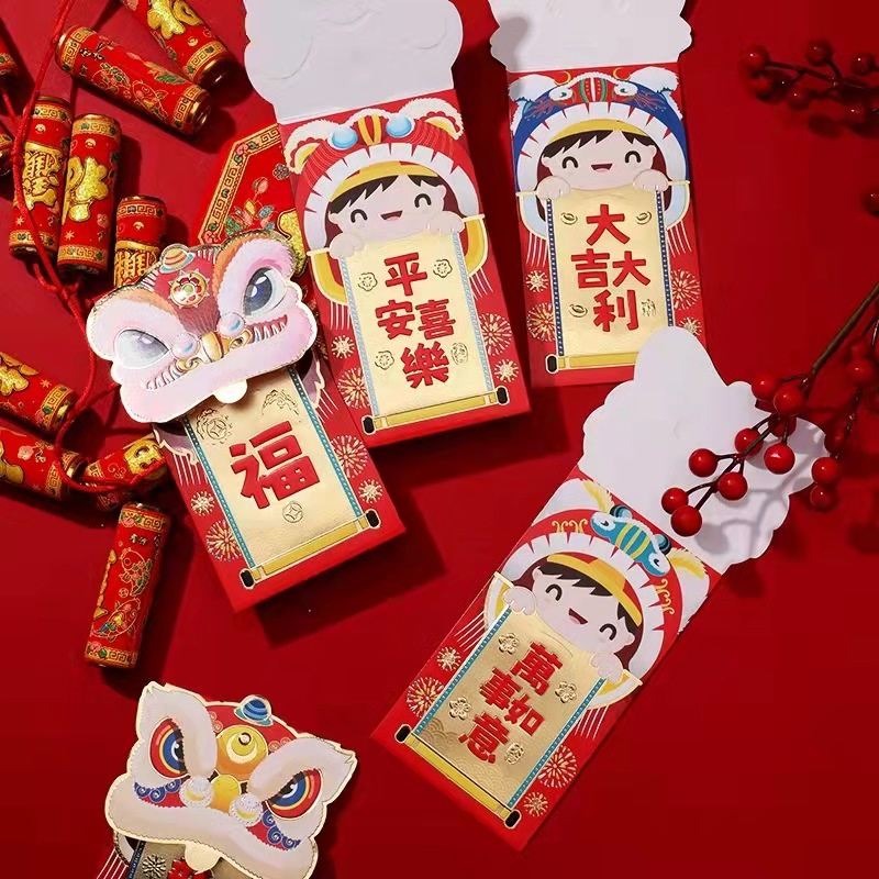 6pcs Angpaw Angpaw Angpaw Angpau Motif Kartun Kelinci Warna Merah Untuk Tahun Baru Imlek