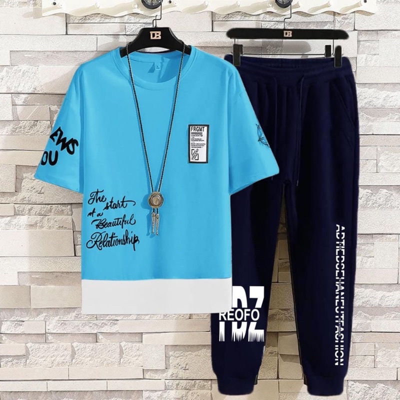 STELAN BAJU KAOS LENGAN PENDEK PRIA SETELAN REO + CELANA JOGGER COWOK