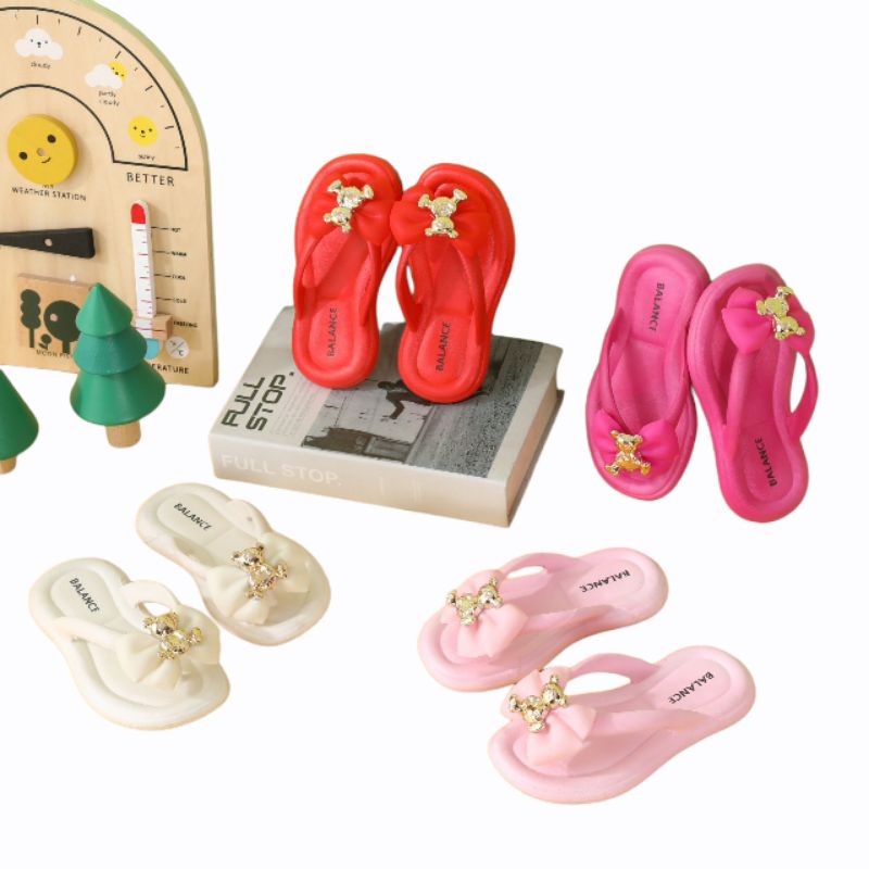 Sandal Jepit Anak Perempuan Pita Jelly Import Balance 8001-A1 Karakter Bear Gold Terbaru Umur 3 4 5 6 7 8 Tahun