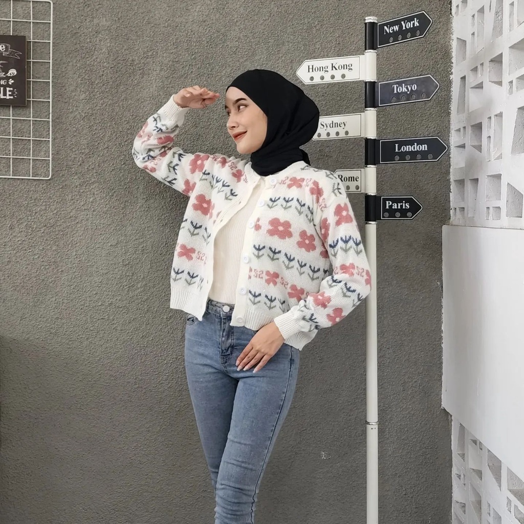 [CYC | COD] Outwear Flower Knite Outer | Rajut Cardigan Wanita Trendy Murah