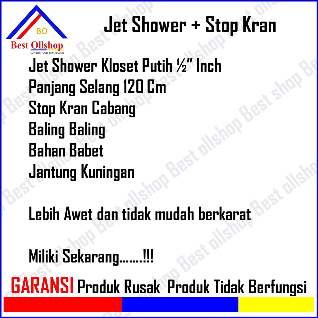 Termurah Paket Bundling Jet Shower Spray Bidet Stop Kran Klosed Jet Shower Cebok Toilet Complete Set Putih Washer