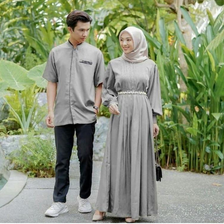 (PROMO WS762) Baju Couple Satu Keluarga + Hijab Busana Lebaran 2022 Gamis Couple Muslim/Fashion Isla
