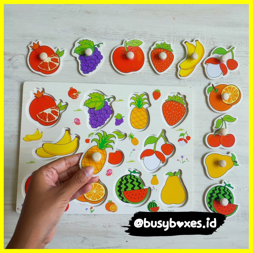 Busyboxes.id Mainan anak edukasi anak 1 2 3 tahun laki laki perempuan mainan edukasi Montessori puzzle jigsaw 3d kayu sayuran sayur mayur buah - banana