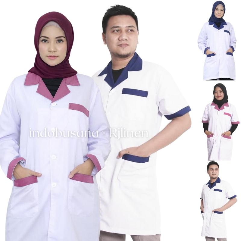 Jas Laboratorium Kombinasi Seragam Lab Baju Praktek Klinik Pria Wanita Lengan Pendek dan Panjang RJLINEN