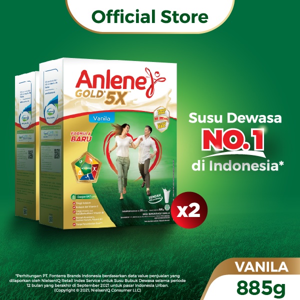 

Anlene Gold 5X Susu Bubuk Vanilla 2 x 885g - Nutrisi Tulang, Sendi, dan Otot