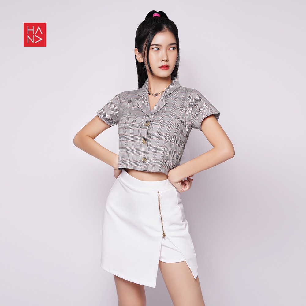 HanaFashion JKT - Lexa Semi Crop Top Kemeja Blouse Wanita - CT160