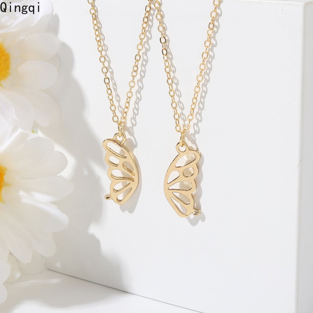 2pcs / set Kalung Rantai Liontin Kupu-Kupu Bahan Metal Untuk Pasangan