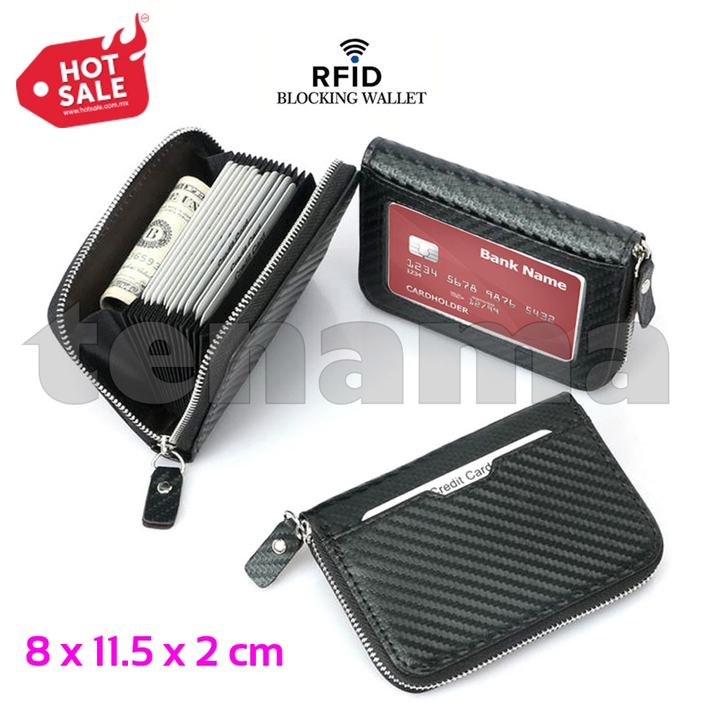 Dompet Kulit Kartu Kredit Anti RFID Motif Carbon