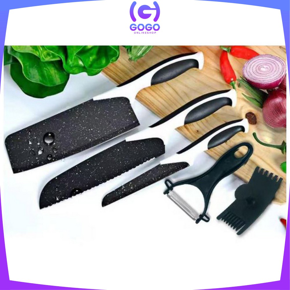 GOGO-C443 Pisau Dapur Set 5in1 Multifungsi / Pisau Keramik Serbaguna Pengupas Buah Dan Sayur Kitchen Knife Set Ceramik Peeler