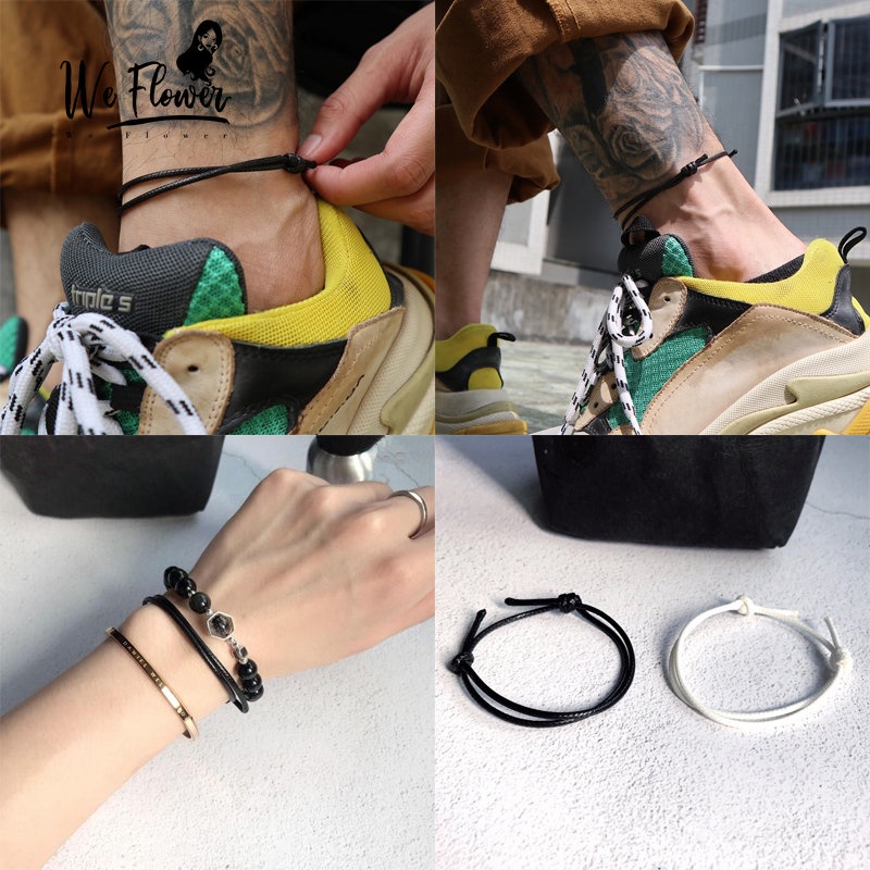 We Flower 2PCs / Set Gelang Rantai Tali Lilin Hitam Putih Dapat Disesuaikan Untuk Pasangan