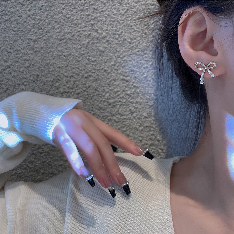 Anting Tusuk Sterling silver 925 Model Pita Dengan Mutiara Untuk Wanita