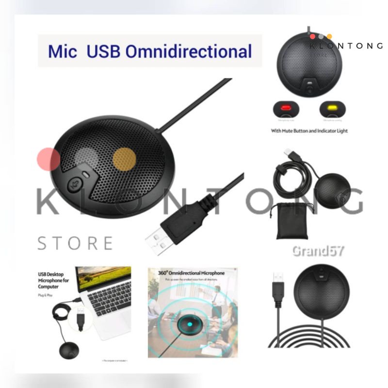 Mic USB Omni Speaker Omnidirectional Conference Rapat Laptop Desktop Zoom Meeting Condenser