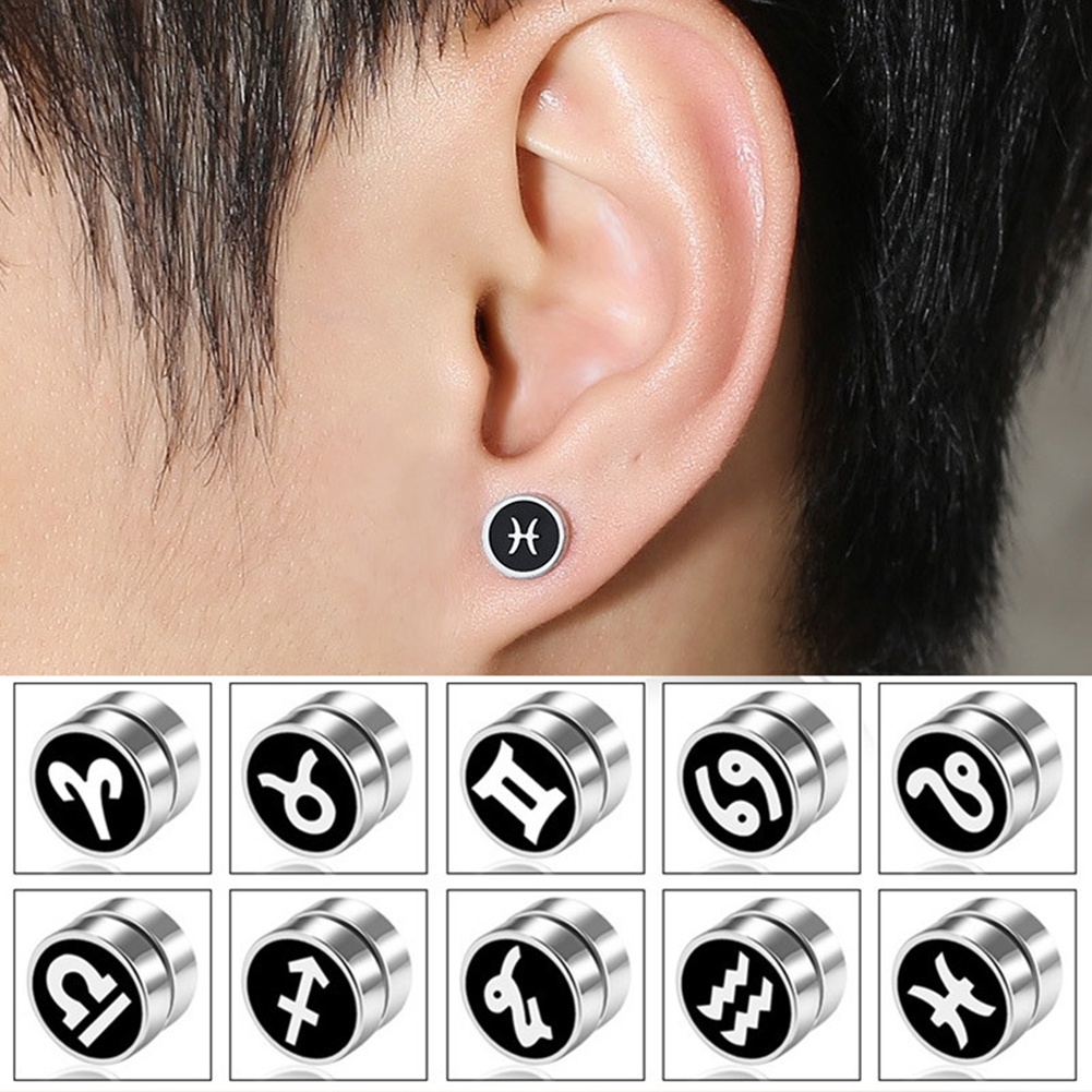 Anting Stud Magnet 12 Rasi Bintang Bahan Stainless Steel Gaya Korea Untuk Unisex