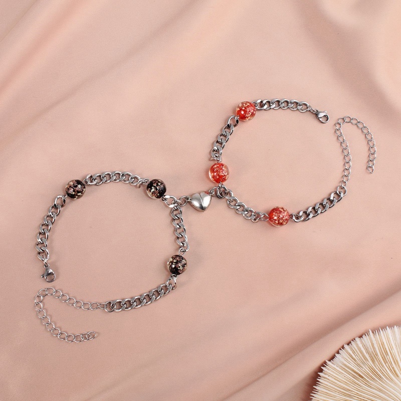 2pcs / Pasang Gelang Rantai Magnetis Bahan Stainless Steel Untuk Pria Dan Wanita