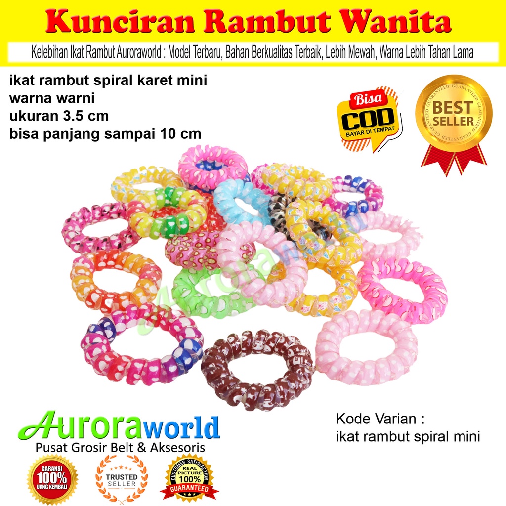 Auroraworld Ikat Rambut Spiral isi 5pcs Kuncir Rambut warna warni bisa COD