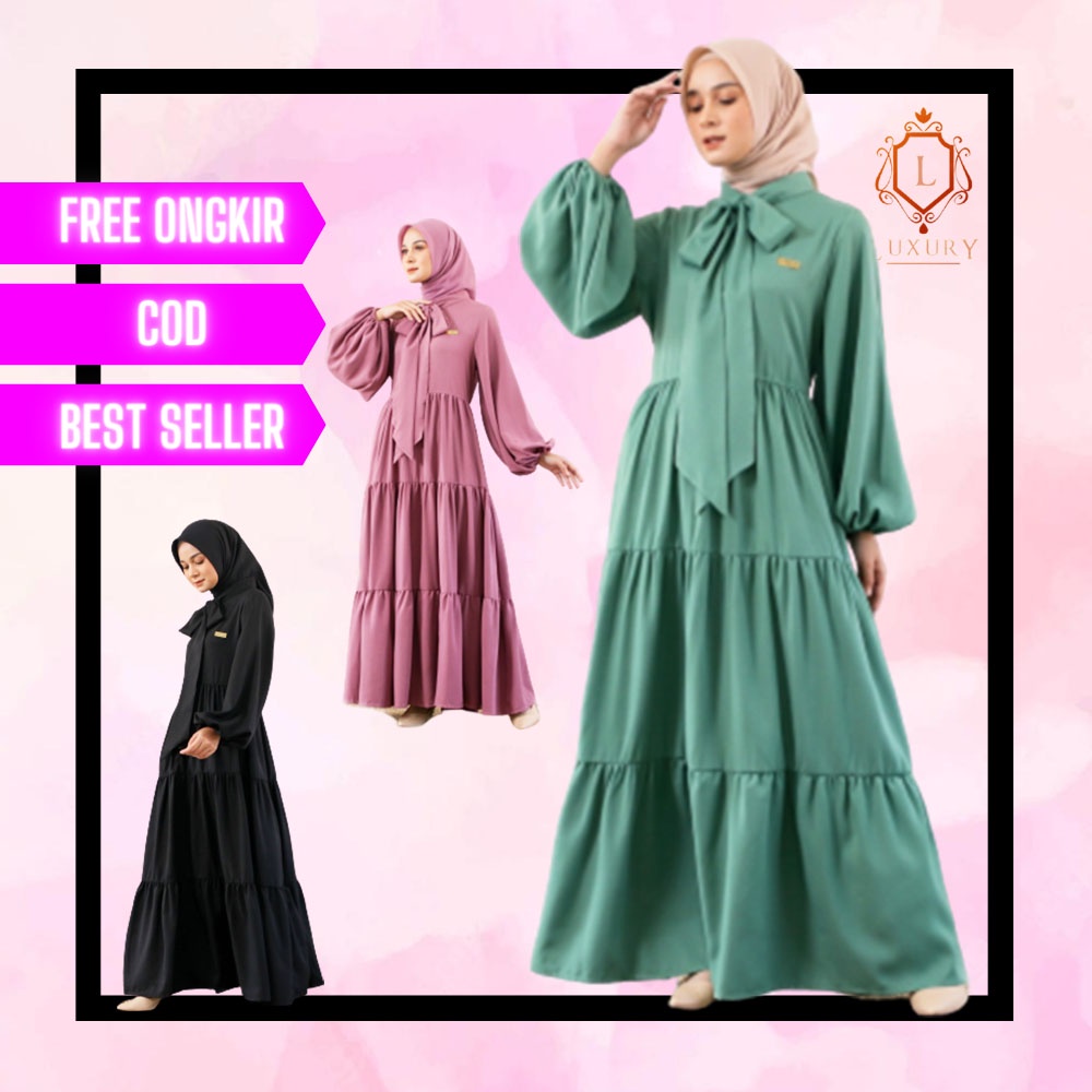 Abaya Turkey Lengan Panjang Setelan Lebaran Turki Model Dress Muslim Viral Modern Kerja Terbaru Ori 