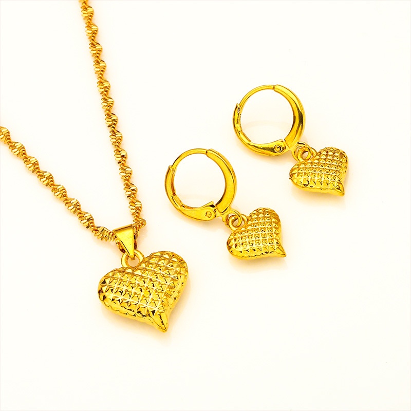 Goldkingdom Perhiasan Fashion Emas Asli Kadar 375 Bangkok Aksesoris Ready Stock Wanita Love Anting Kalung Setelan Minimalis Baru